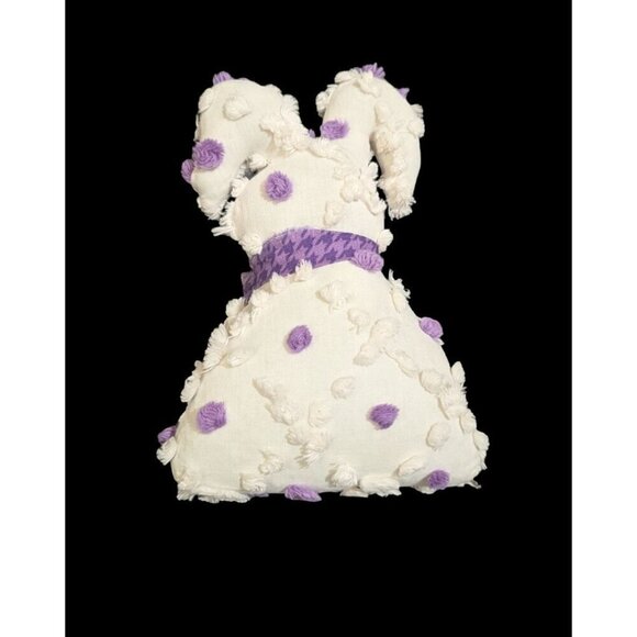 Vintage Handmade Polka Dot Bunny Doll Stuffed Animal White & Purple 9" Tall - Picture 2 of 7